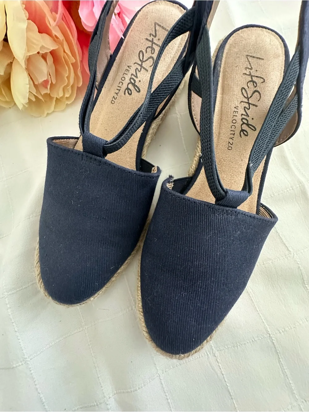 Life Stride Navy Canvas Slingback Espadrille Wedges